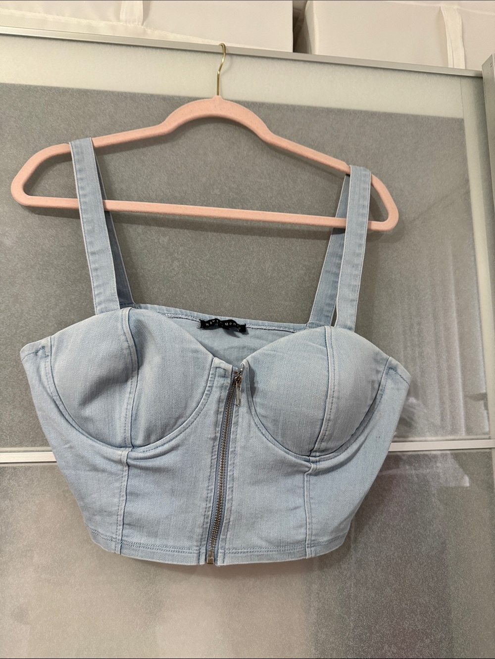 Haute Monde Light Blue Denim Bustier Crop Top